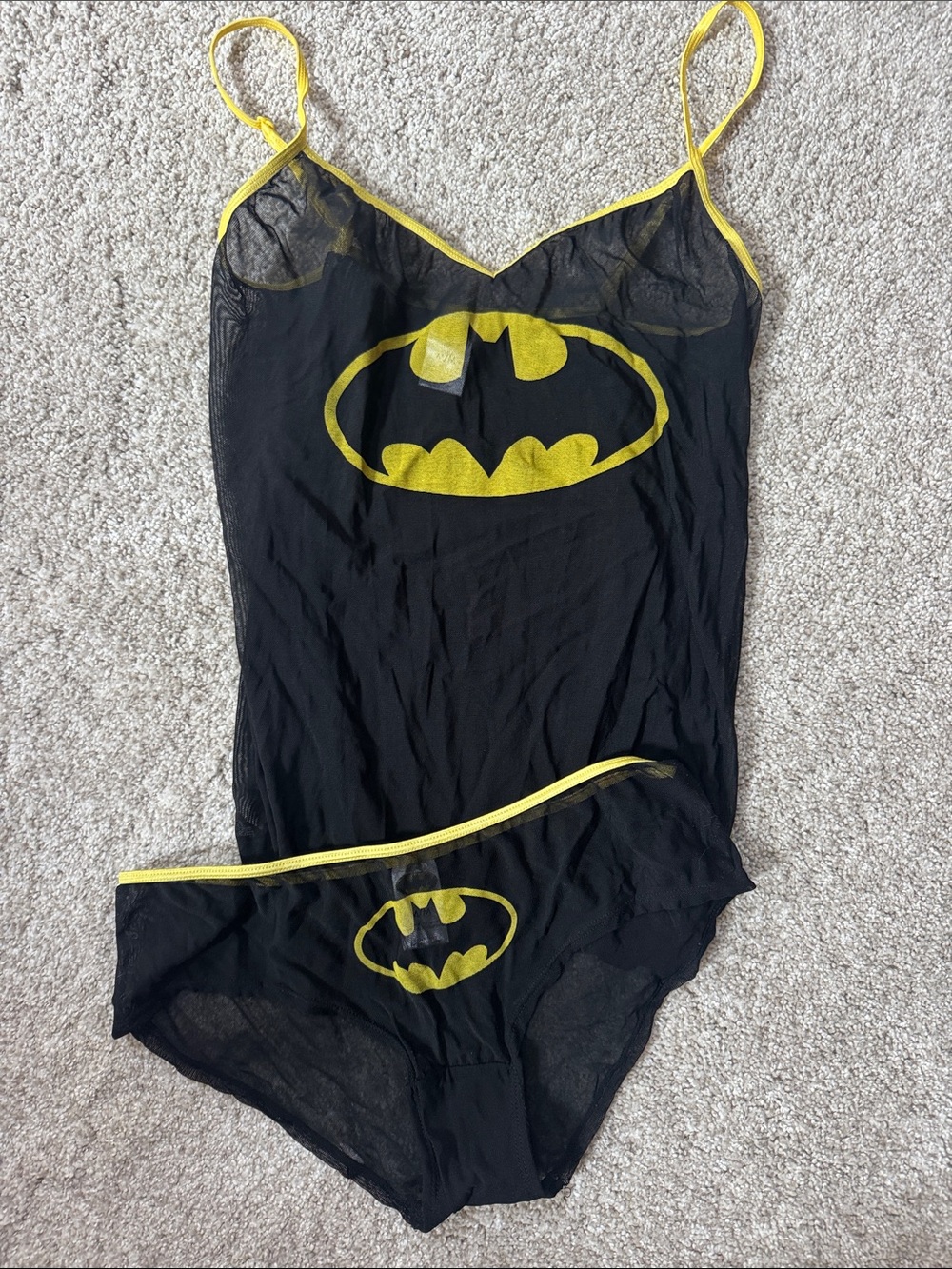 Batman Logo Black & Yellow Sheer Chemise Set